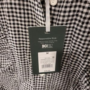 Gingham short sleeve ruffle button down shirt